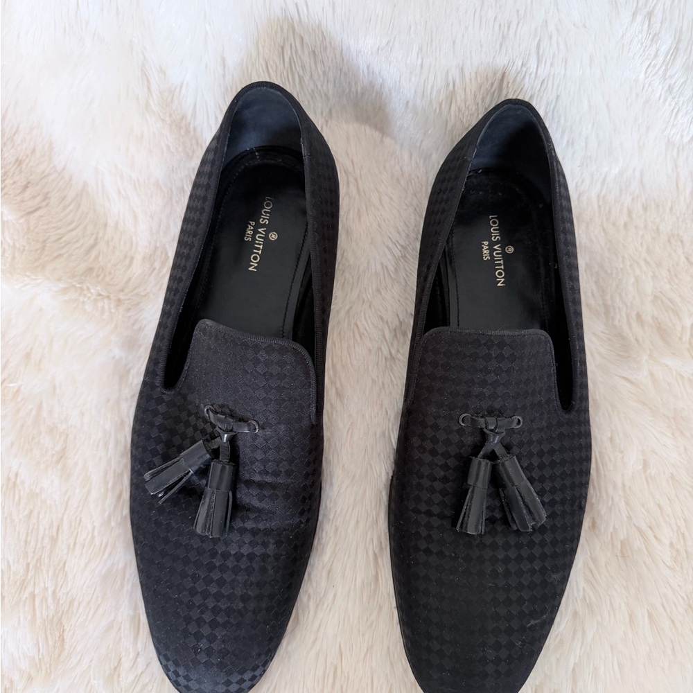 Louis Vuitton Black Tassel Checkered Suede Loafers